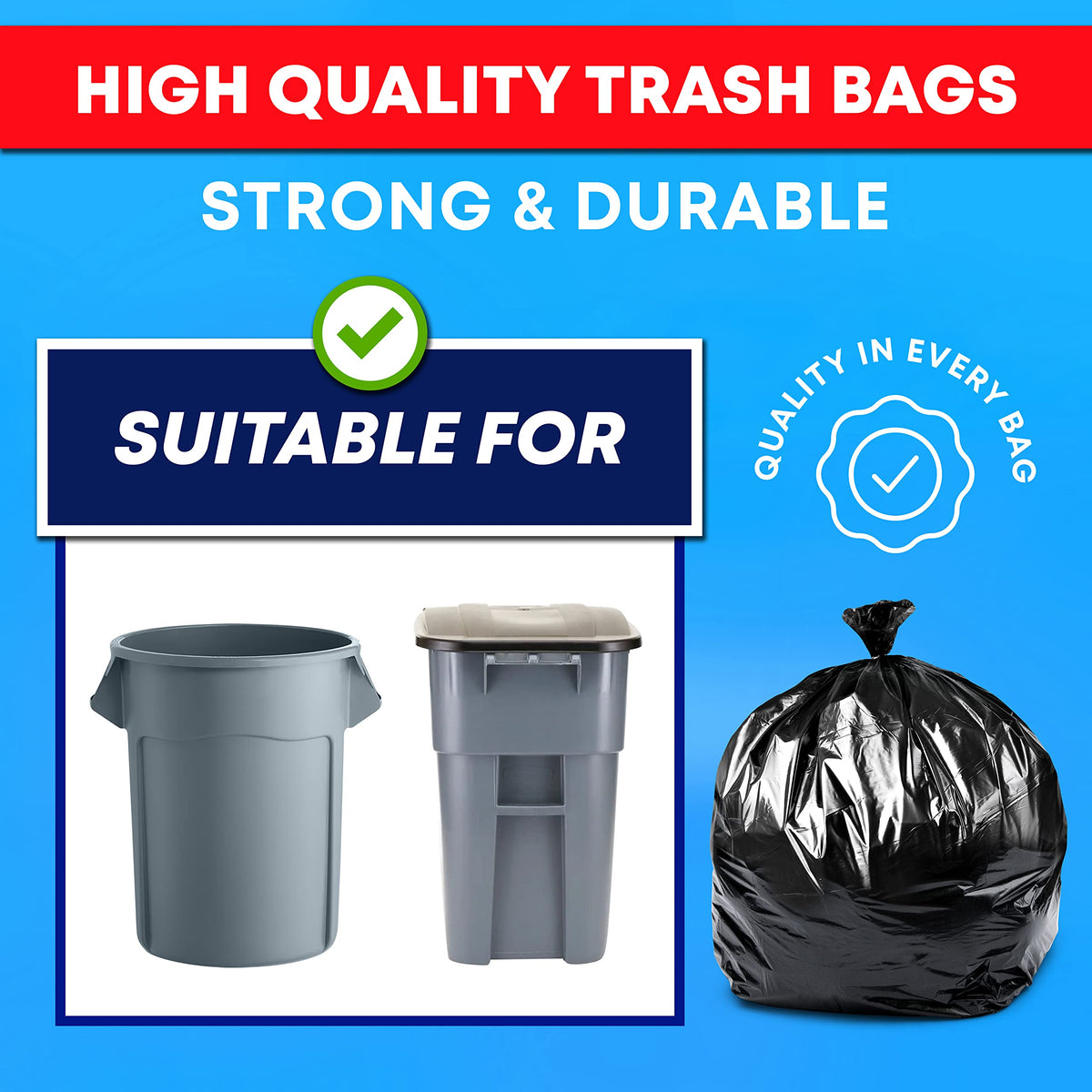 55 Gallon 3 Mil Heavy Duty Contractor Trash Bags L36654