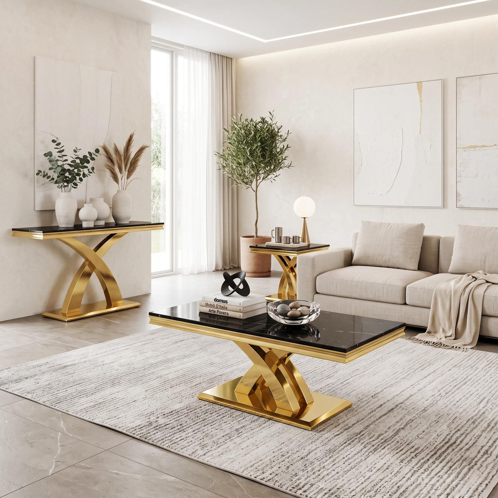 Black and Gold Coffee Table Set of 2 G313