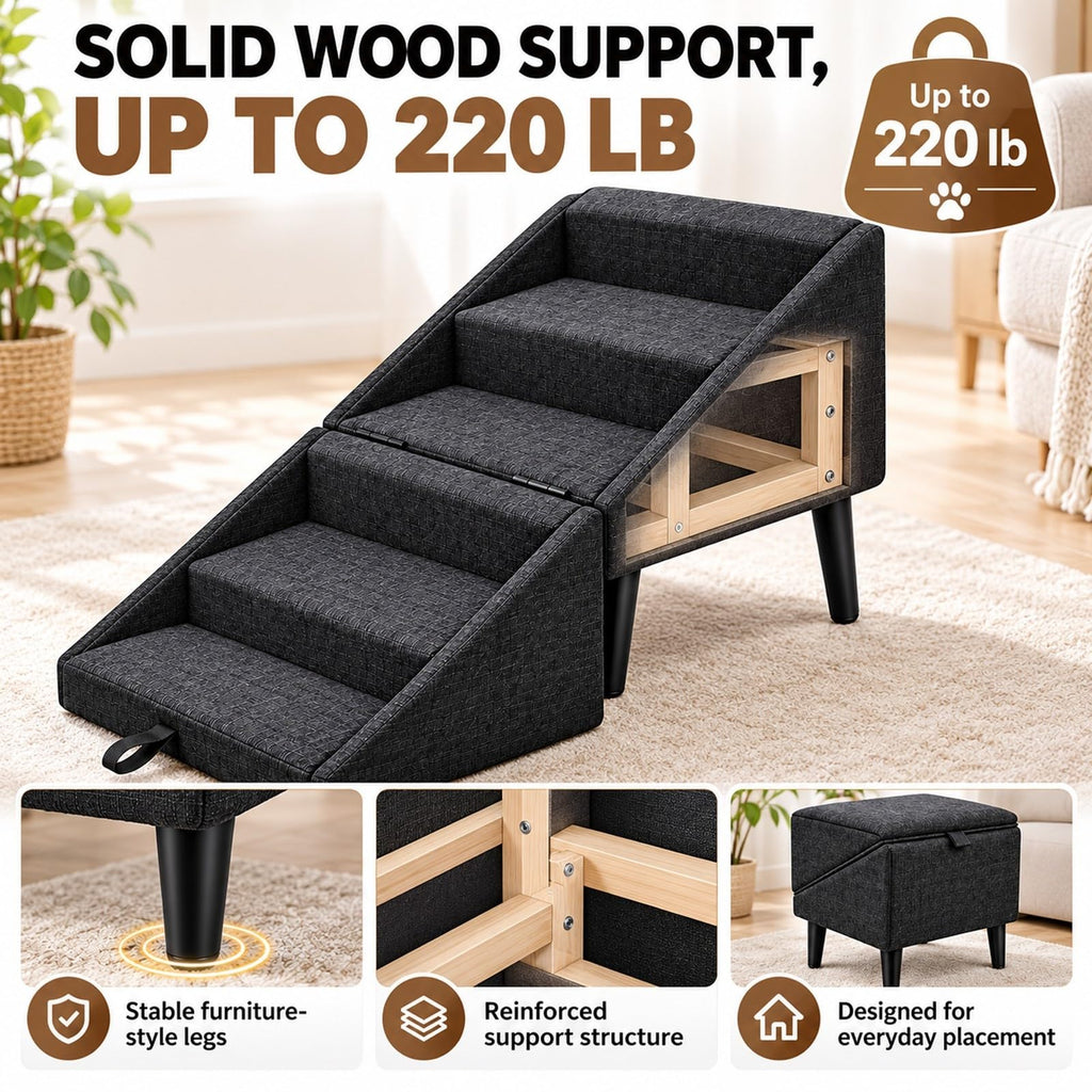 Foldable Dog Stairs Ottoman 2 in 1 Storage Pet Steps E40074