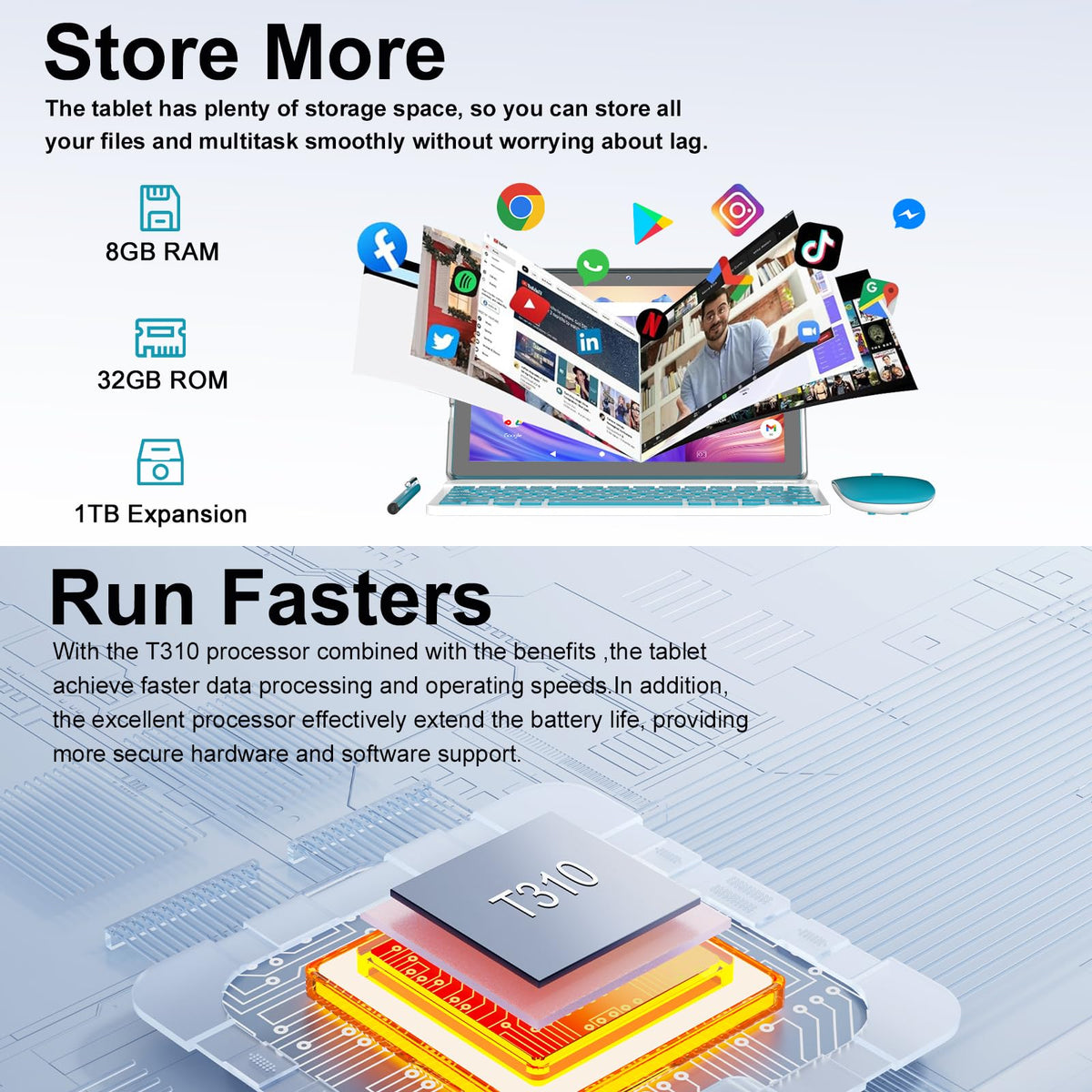 10 inch 2 in 1 Tablet with Keyboard Case G313