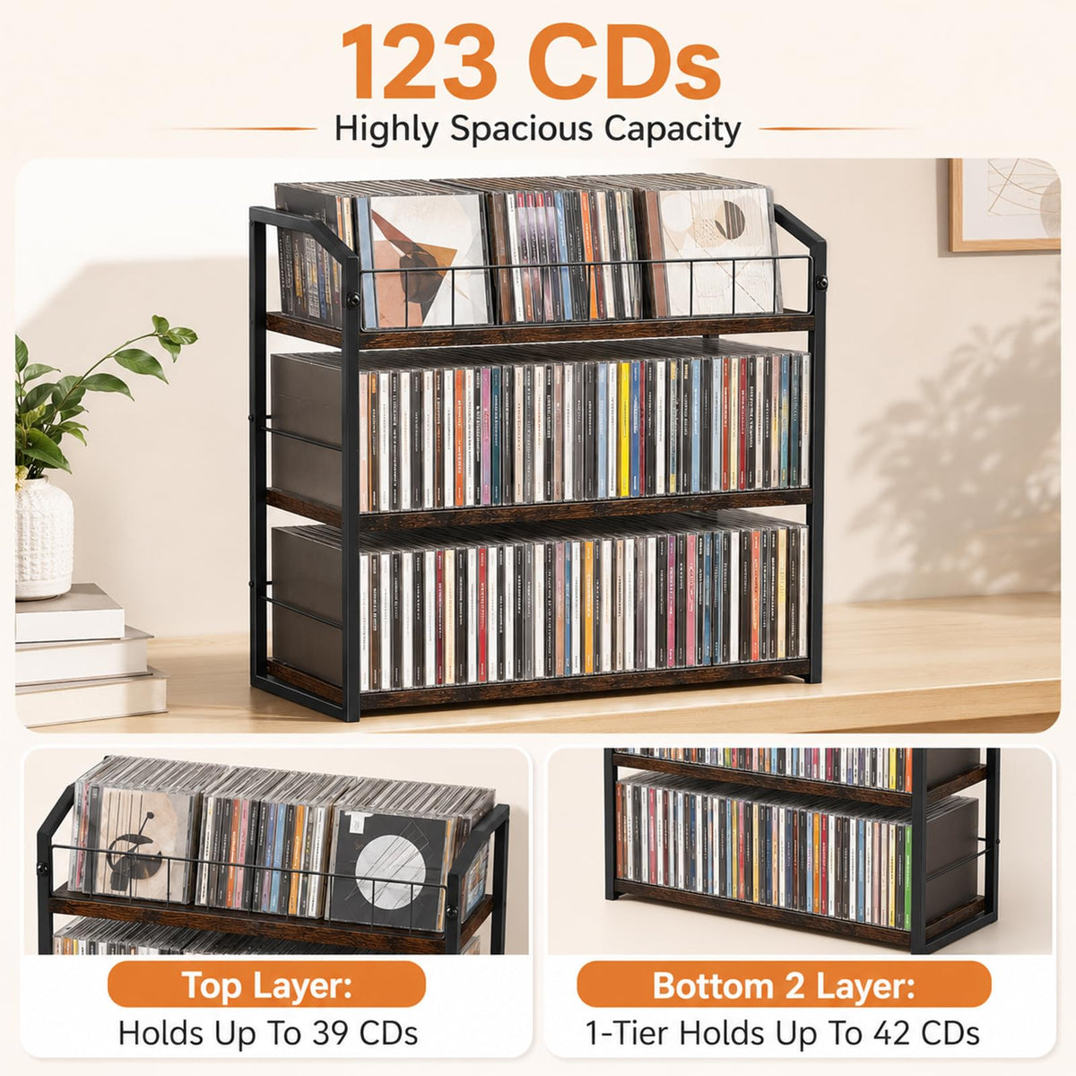 3-Tier Metal and Wood CD Storage Rack N88059