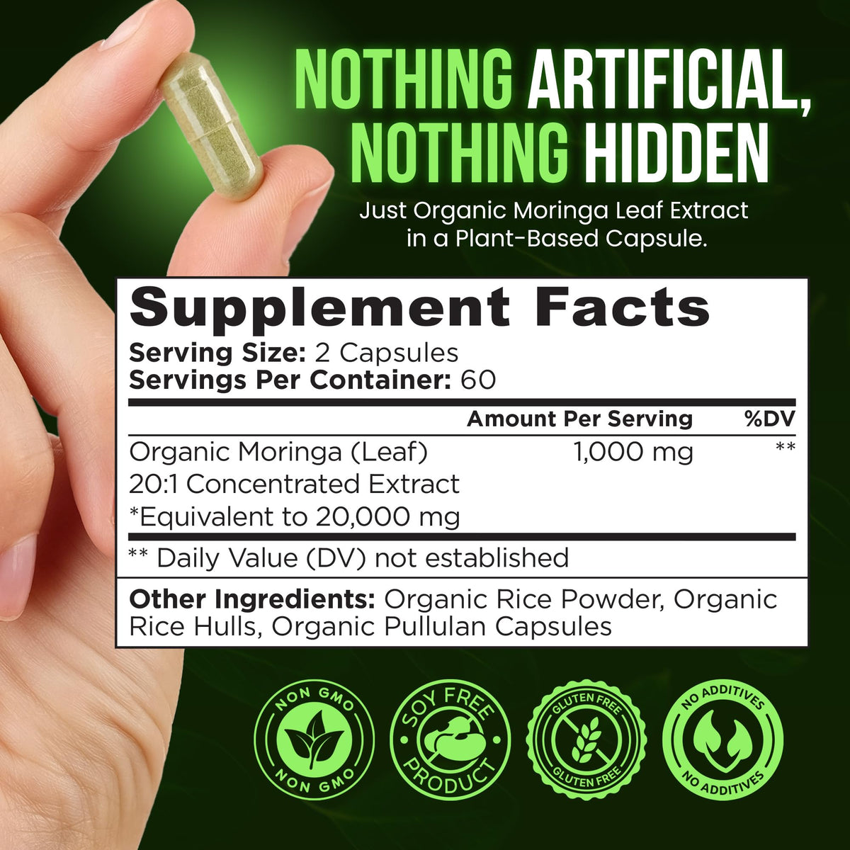 Organic Moringa 1000mg 120 Vegan Capsules T71085