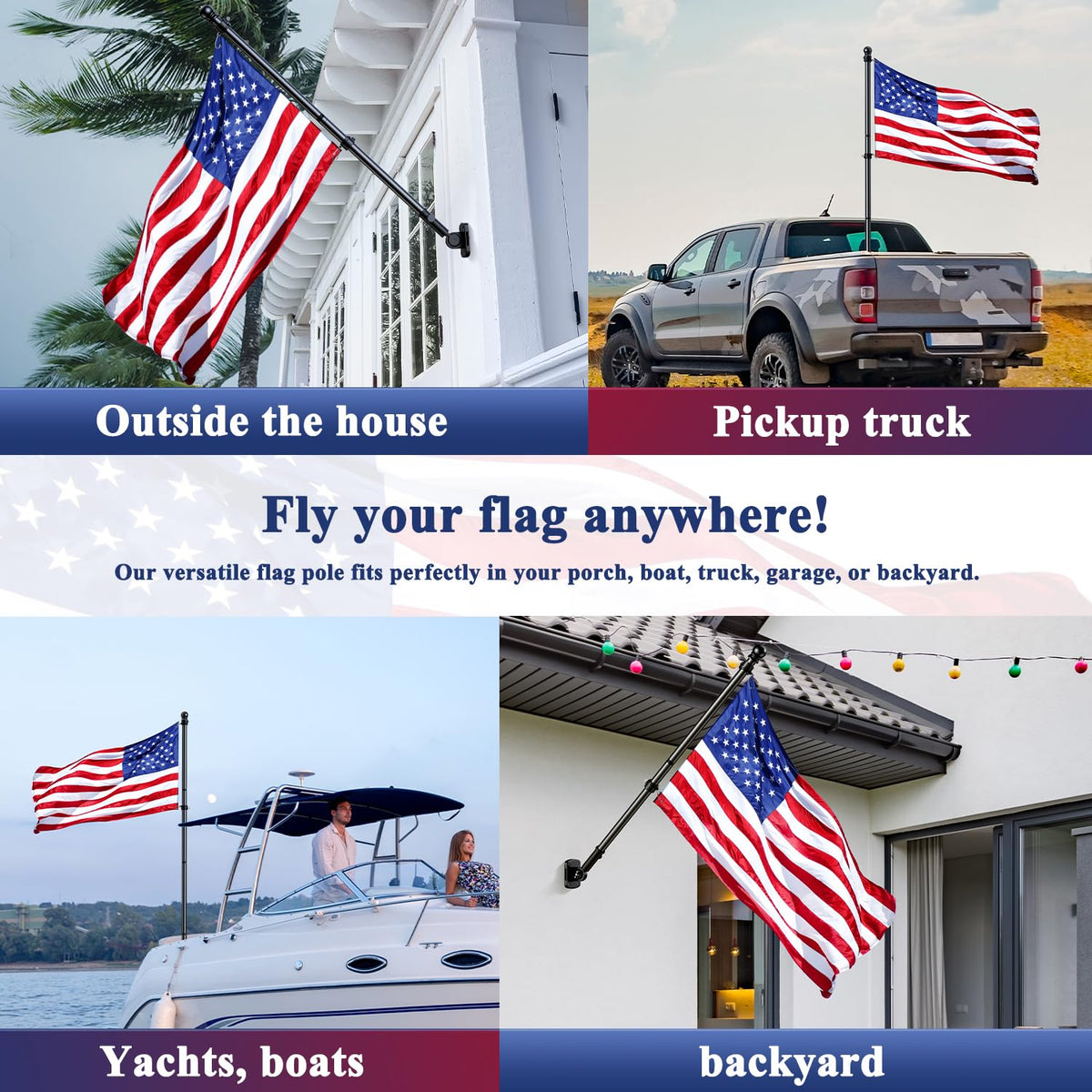 Tangle Free Stainless Steel Flag Pole Kit with Bracket I932