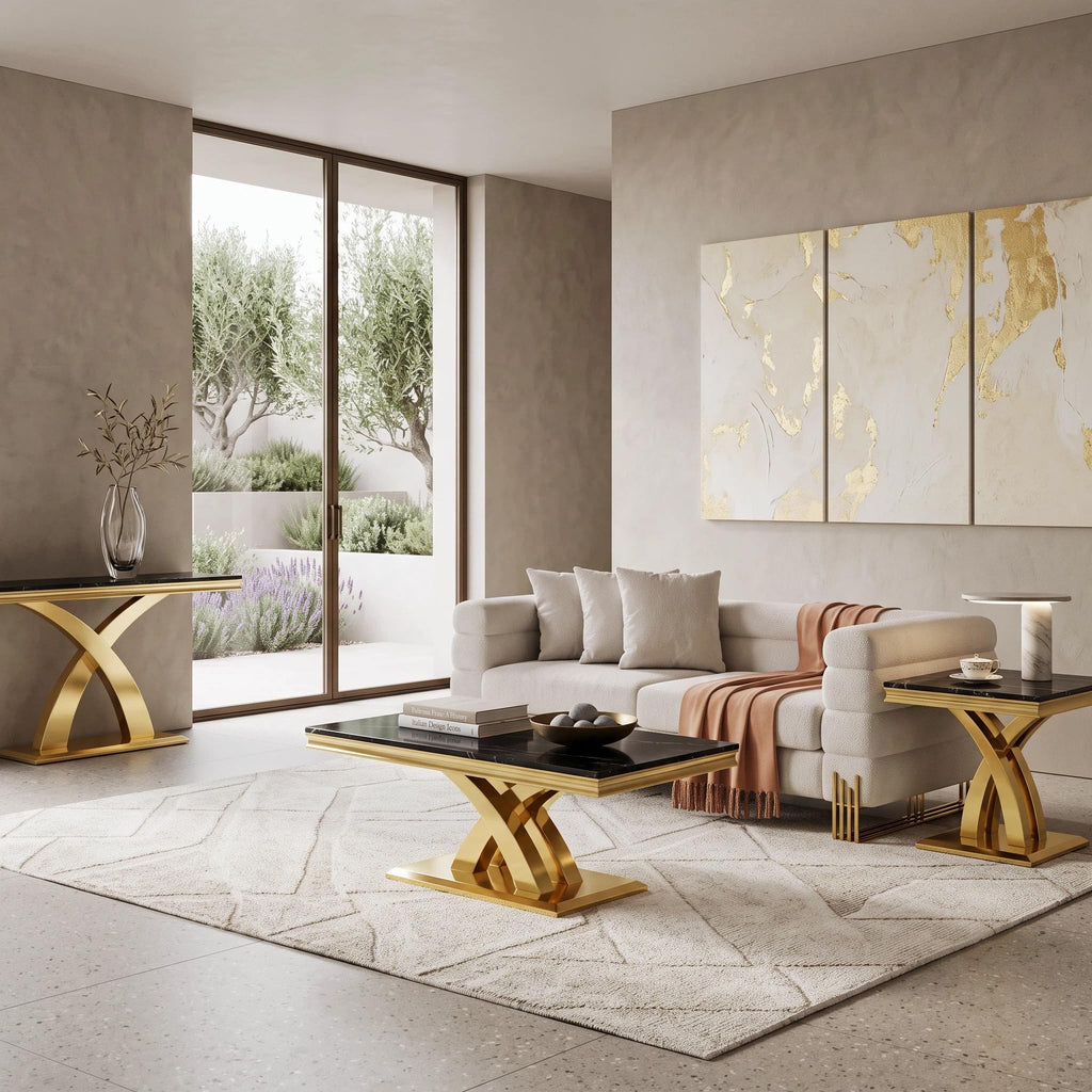 Black and Gold Coffee Table Set of 2 G313