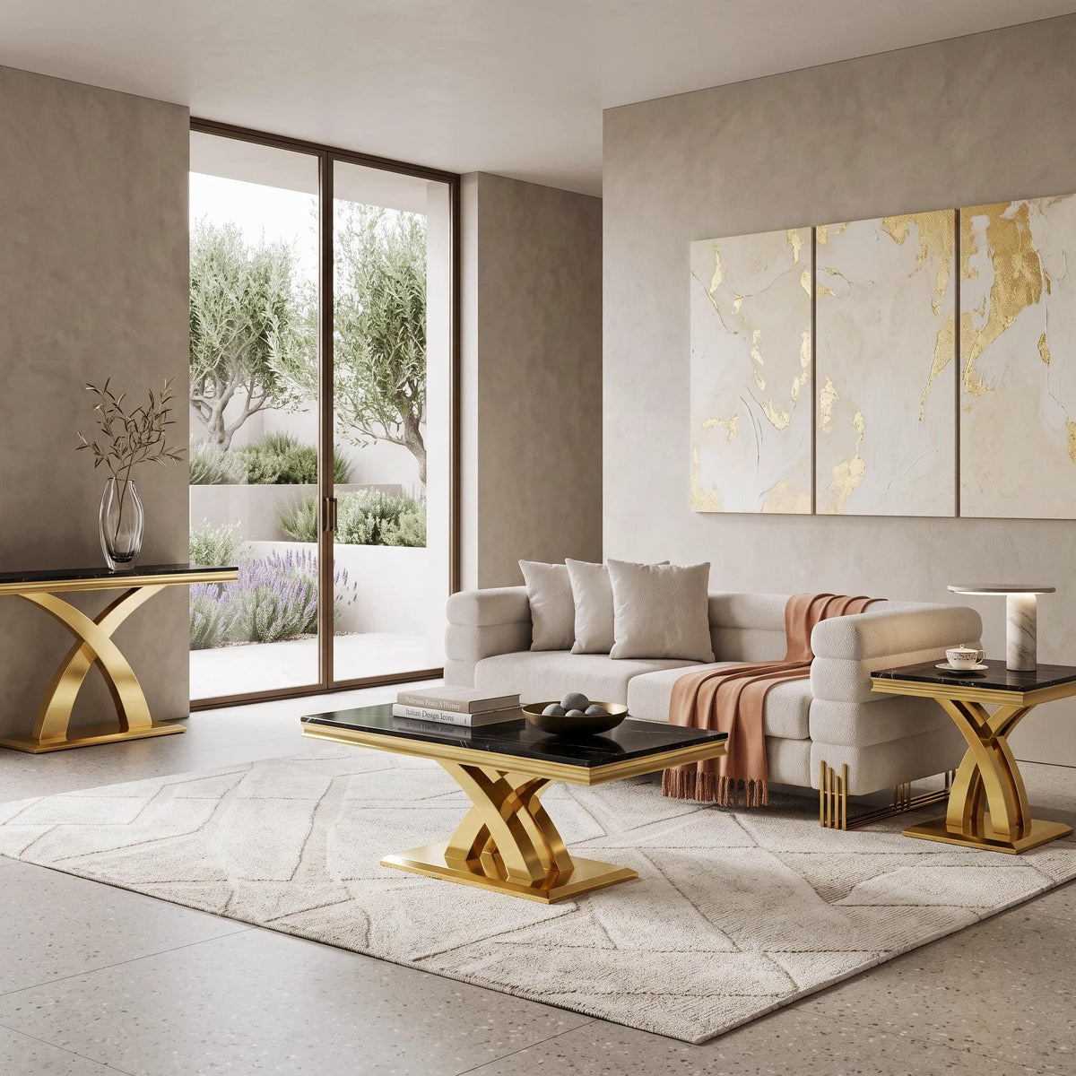 Black and Gold Coffee Table Set of 2 G313