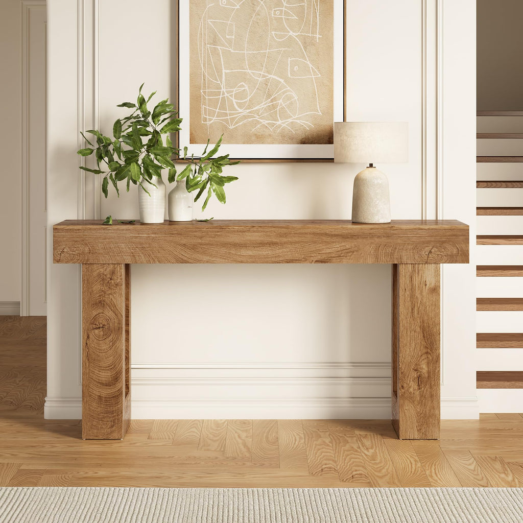 63 Inches Oak Color Wooden Console Table E957