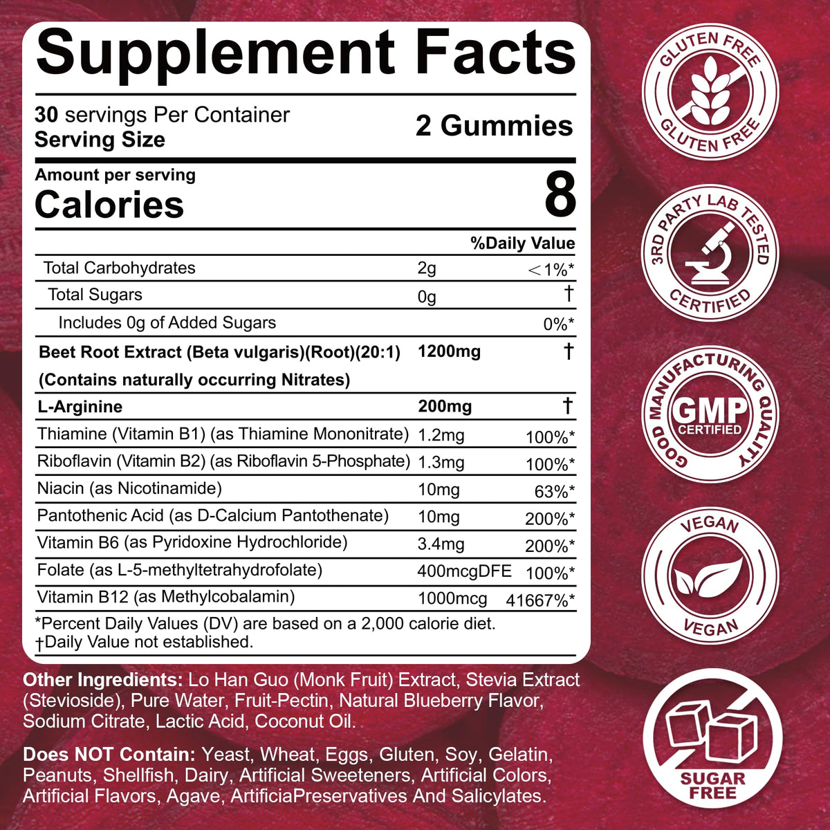 Beet Root Gummies 1200mg with L-Arginine and B Vitamins O5998