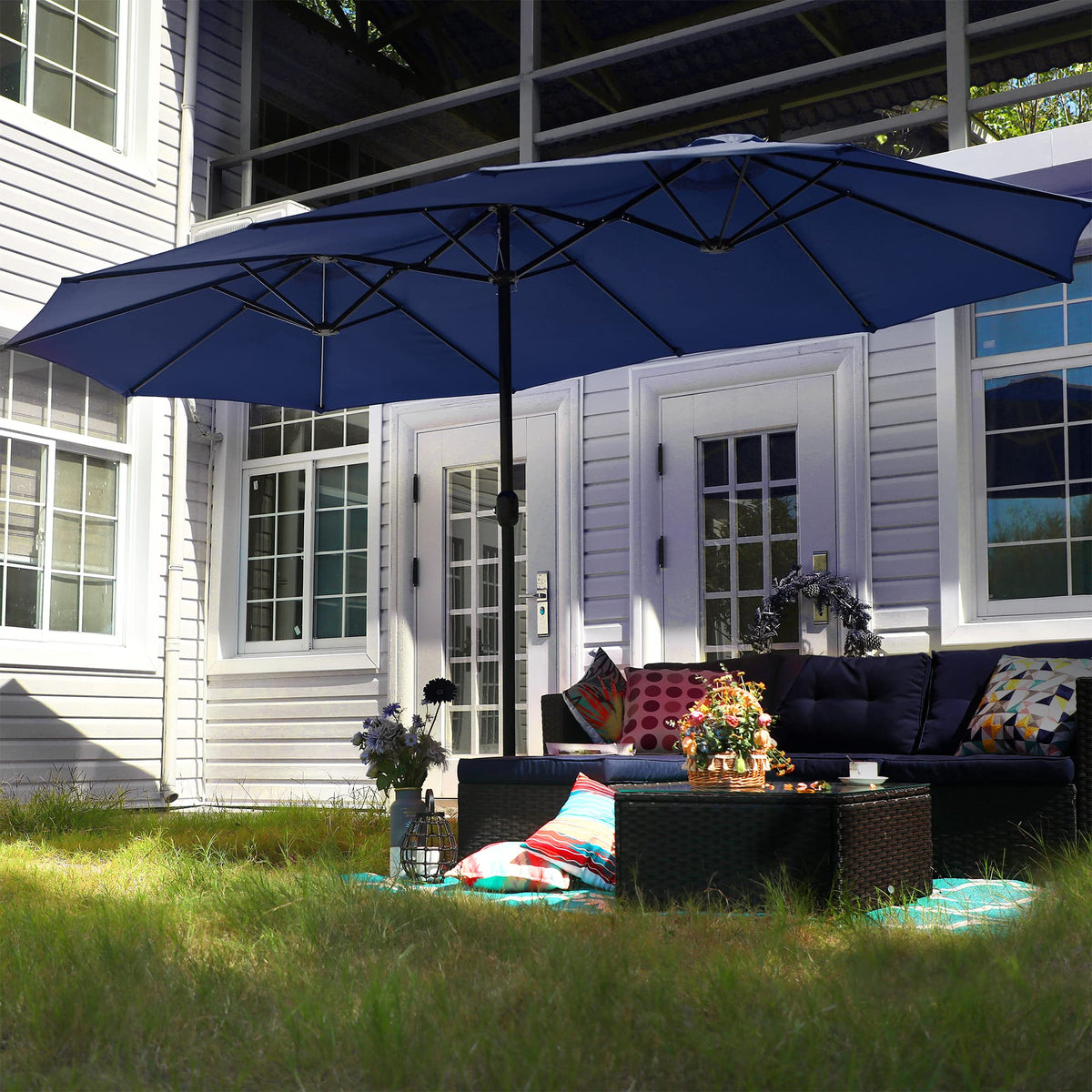 15FT Double-Sided Patio Umbrella with Base J2965