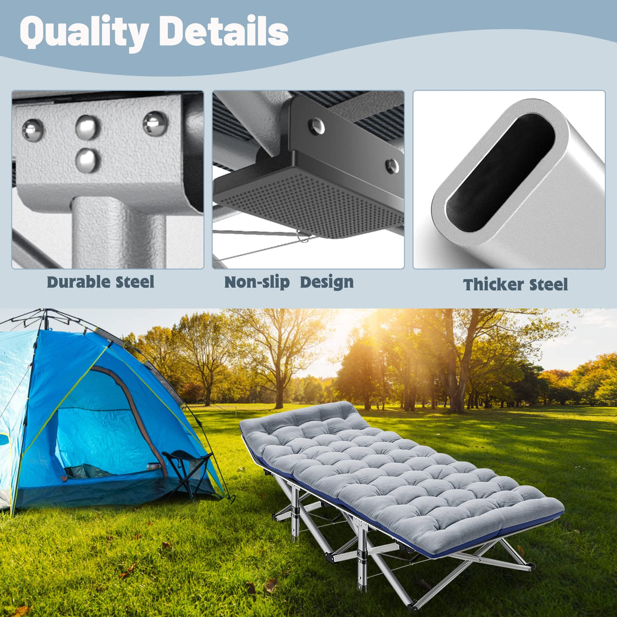 Folding Camping Cot with Mat & Carry Bag H612372