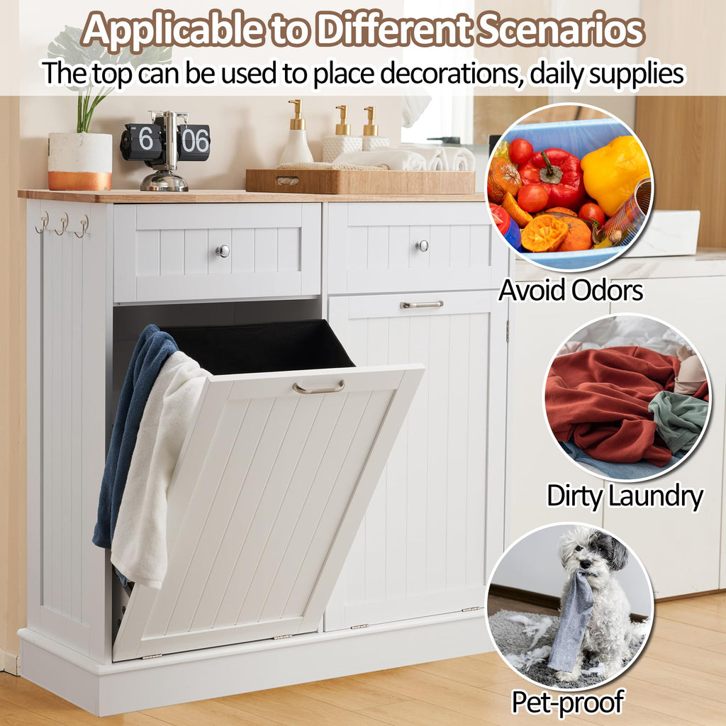 White 2x13 Gallons Tilt Out Trash Can Cabinet G8971
