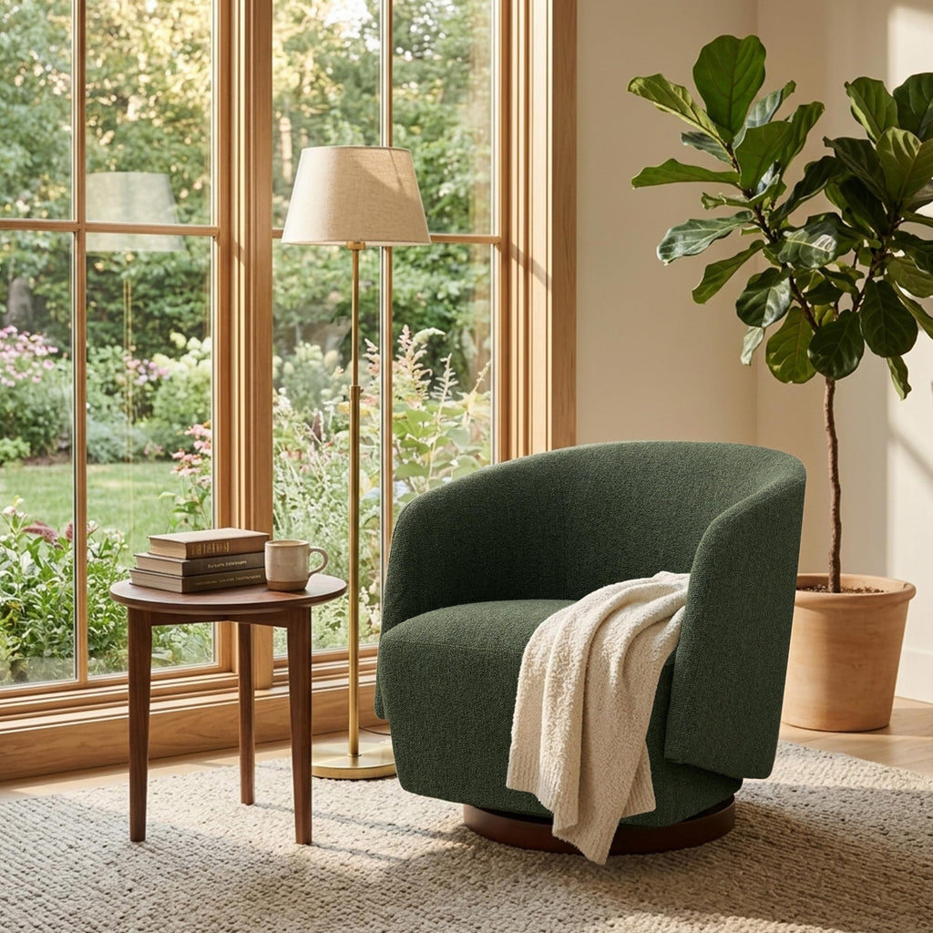 Boucle Swivel Accent Chairs Set of 2 Green H52324