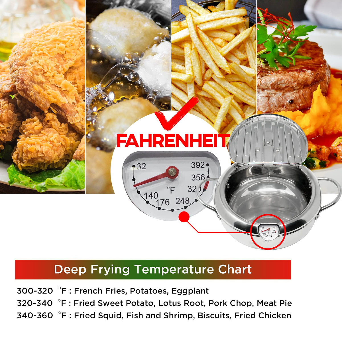 Deep Fryer Pot with Lid, 304 Stainless Steel O63670