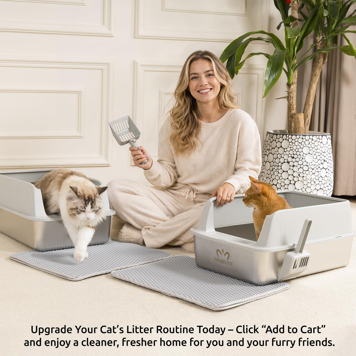 XL Stainless Steel Cat Litter Box with High Sides X633438