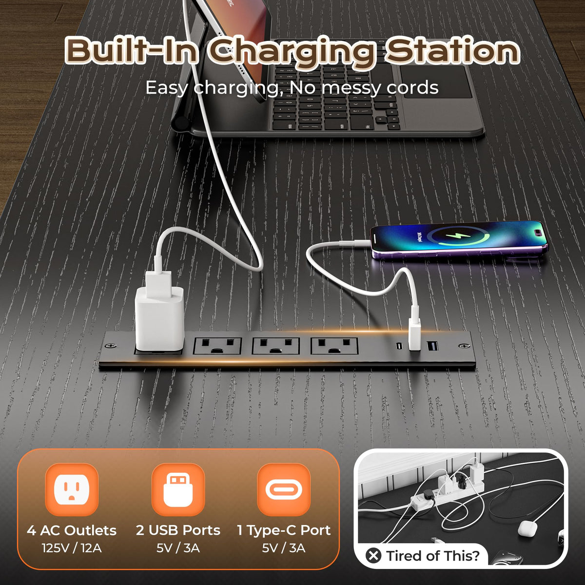 57.5 Inch L Shaped Gaming Desk with Power Outlets V2865