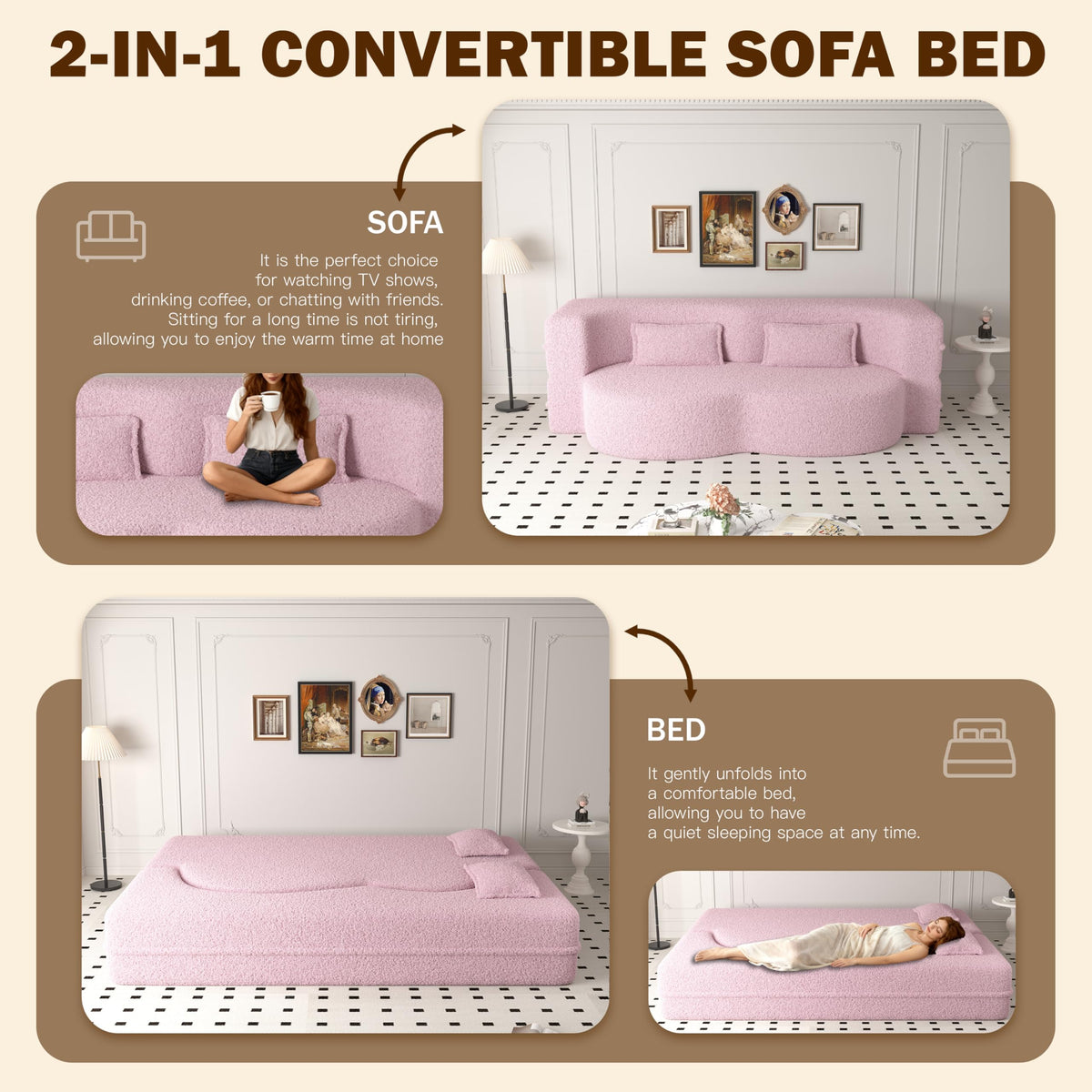 2-in-1 Convertible Sofa Bed with Pillows M88940