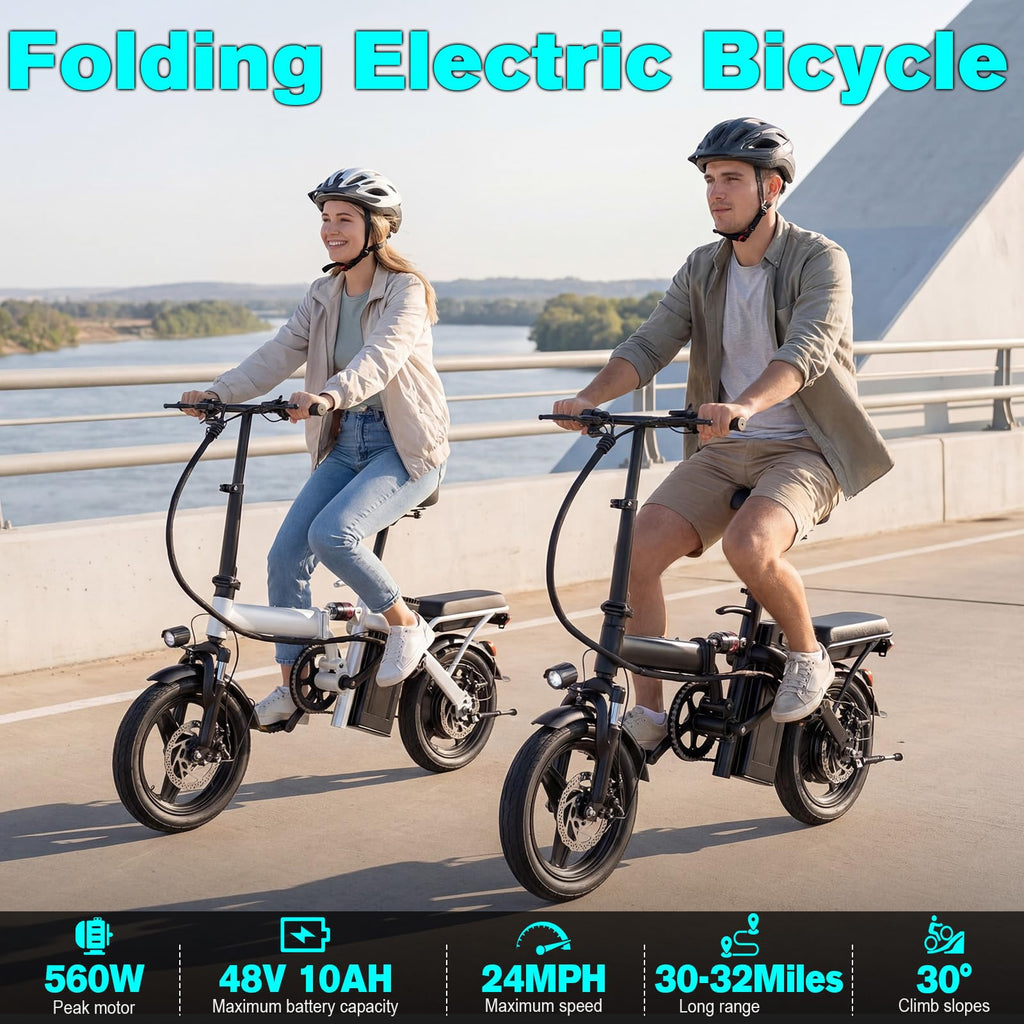 560W Motor 24MPH 32 Miles Range 48V 10Ah Battery 14" Foldable Electric Bike with Basket B5702