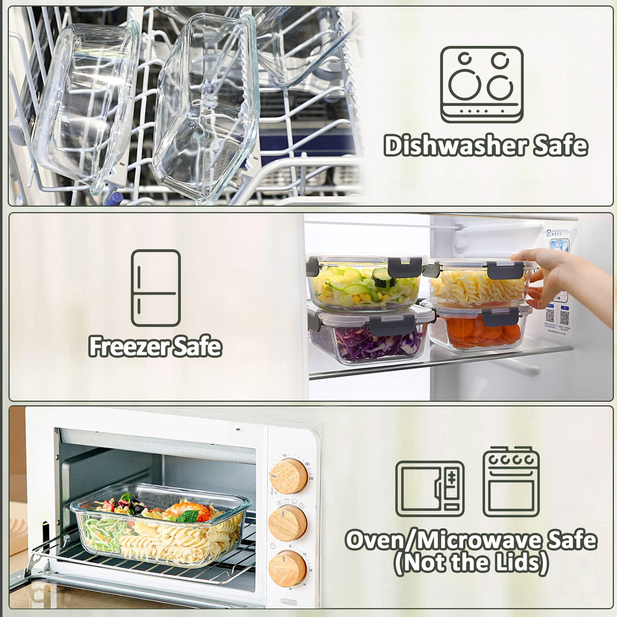 10 Pack 22 oz Glass Food Storage Containers with Lids H17642