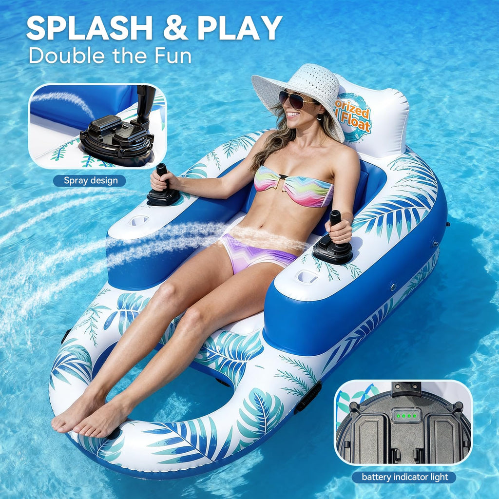 Rechargeable Motorized Pool Float Lounger with Canopy and Cup Holder S529