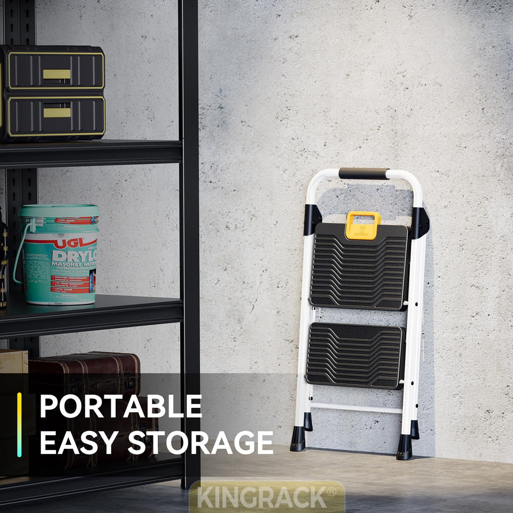 2 Step Folding Ladder 800lbs Capacity White R6988