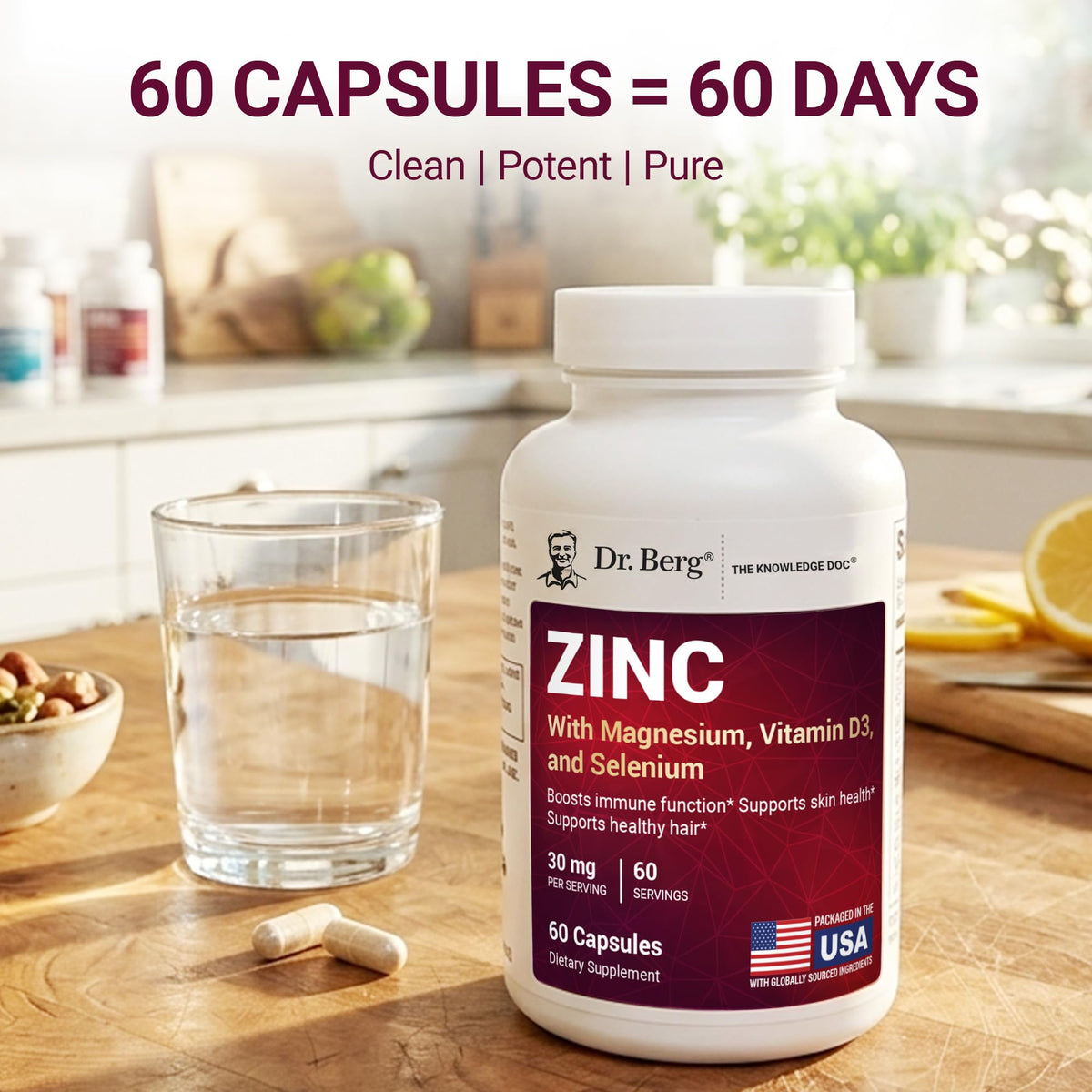 Zinc 30 mg 60 Capsules Chelated with Vitamin D & Selenium K35921
