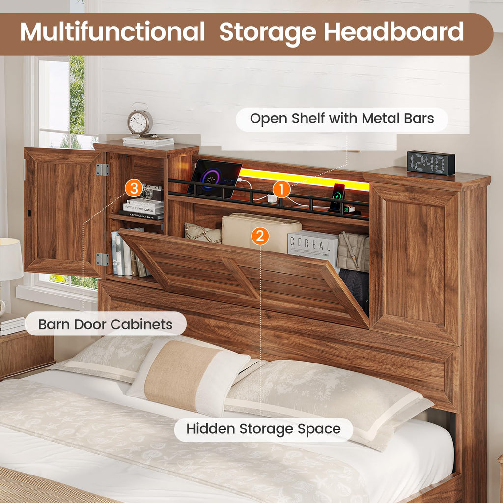 Queen Size Wooden Platform Bed Frame with Headboard Storage Drawers E818752