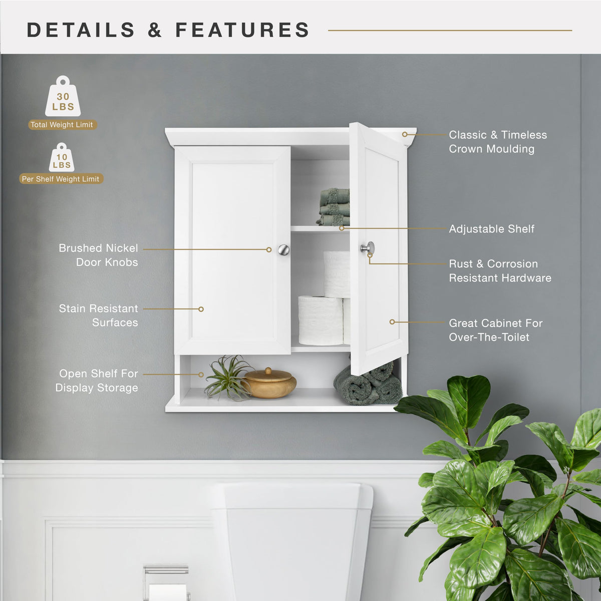 White Wall Mounted Medicine Cabinet Organizer L38927