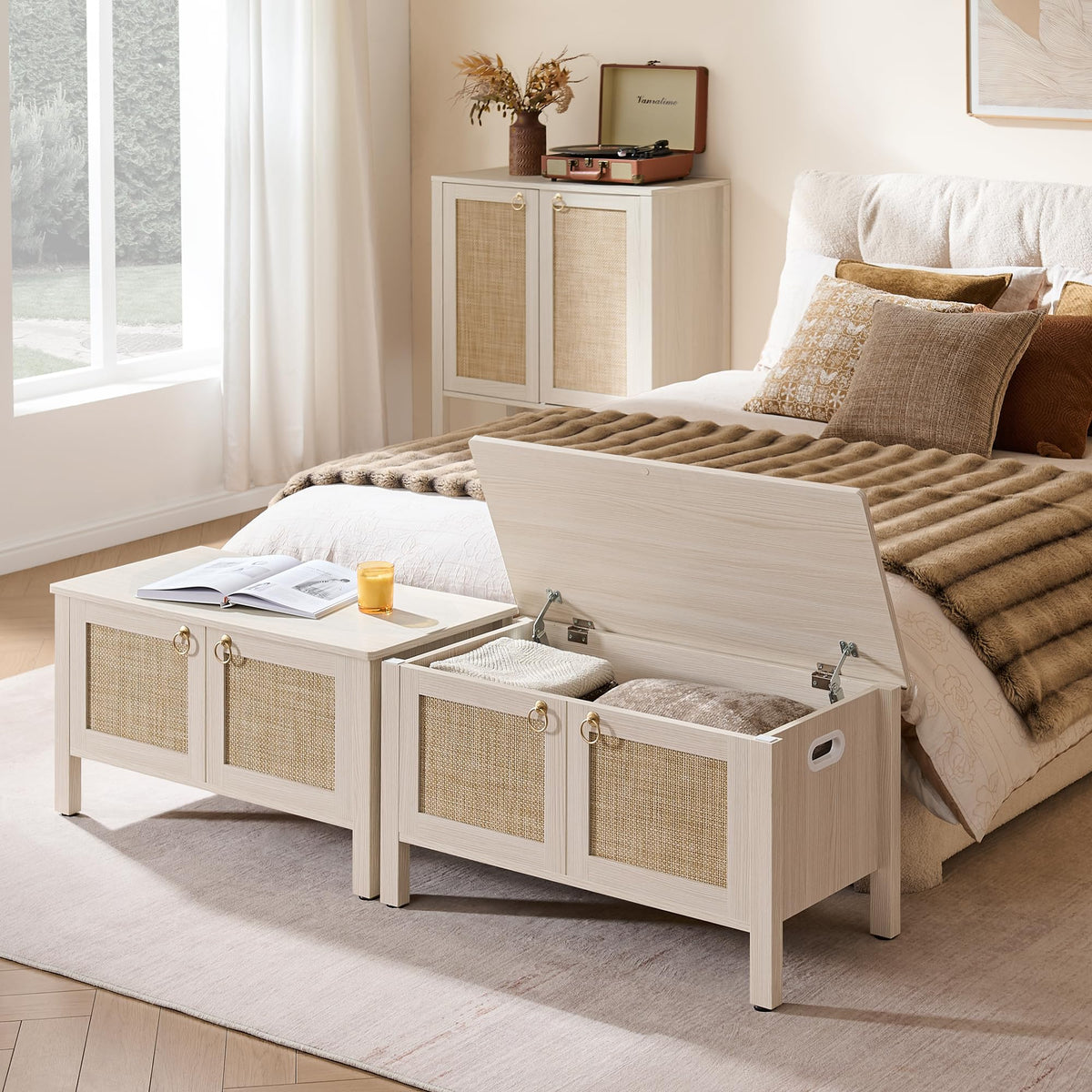 Rattan Storage Bench with 2 Safety Hinges K846148