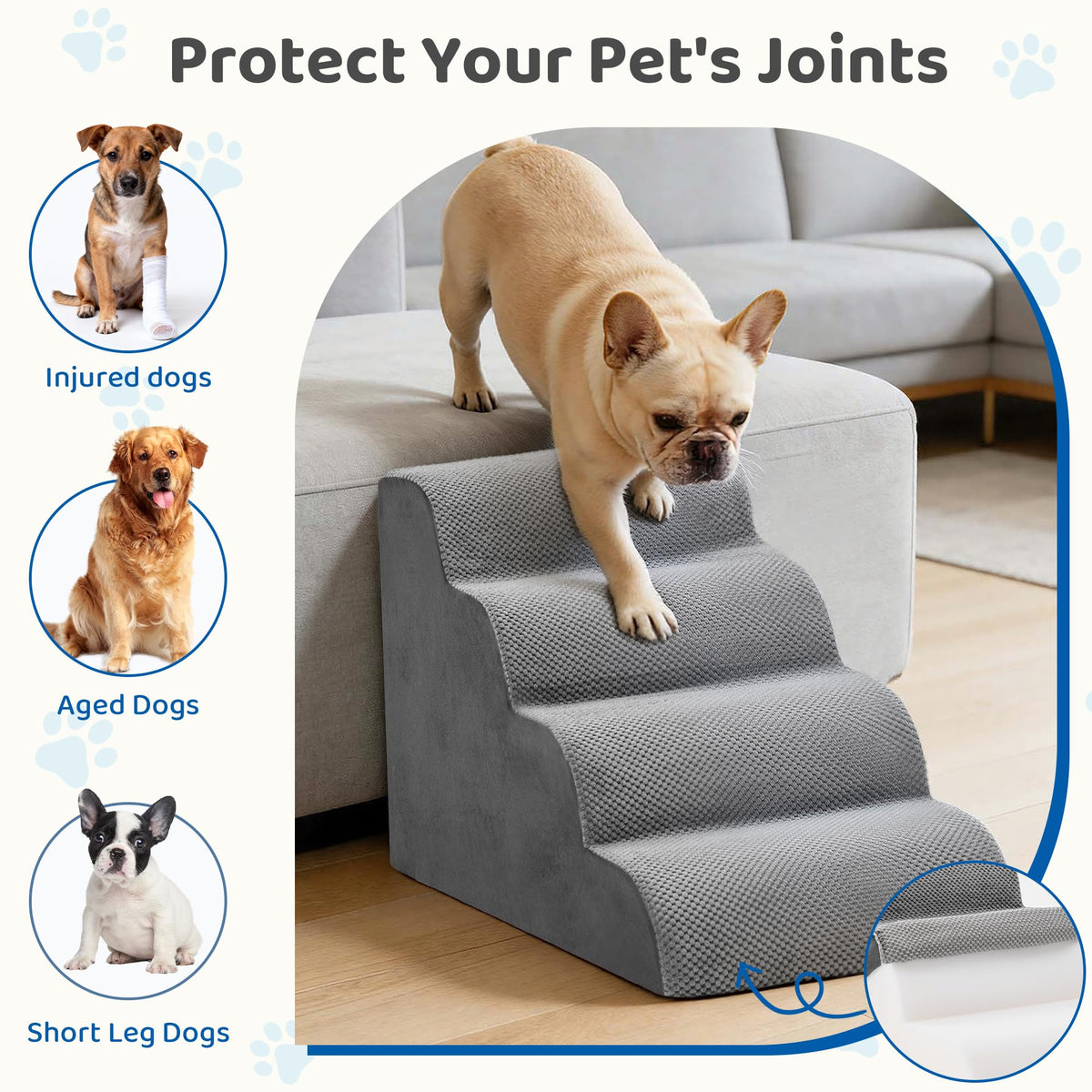 Grey 4-Step Curved Pet Dog Stairs E686