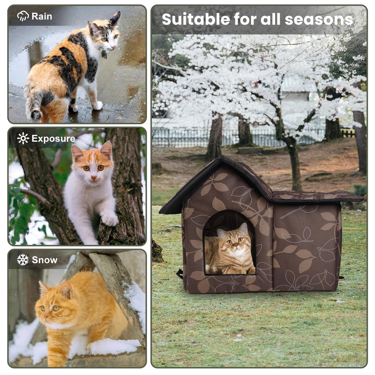 Weatherproof Collapsible Outdoor Cat House with Mat W820