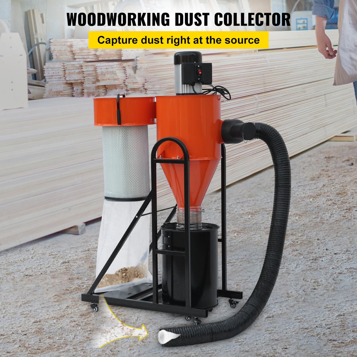 2 HP Portable Dust Collector with 39 Gallon Collection Bag E7722