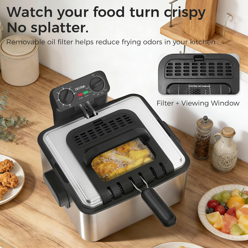 Electric Deep Fryer with 3 Baskets, 4.75QT Stainless Steel P645867