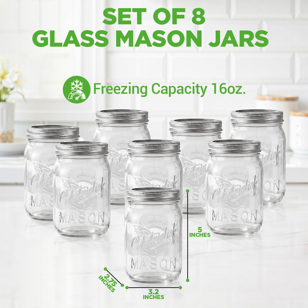 8-Pack 16 oz Glass Mason Jars with Lids S187601