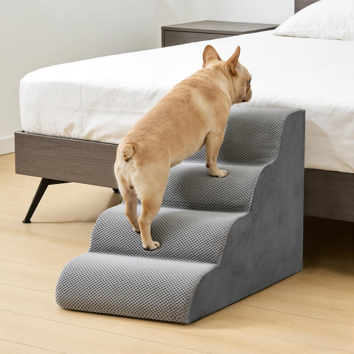 Grey 4-Step Curved Pet Dog Stairs E686