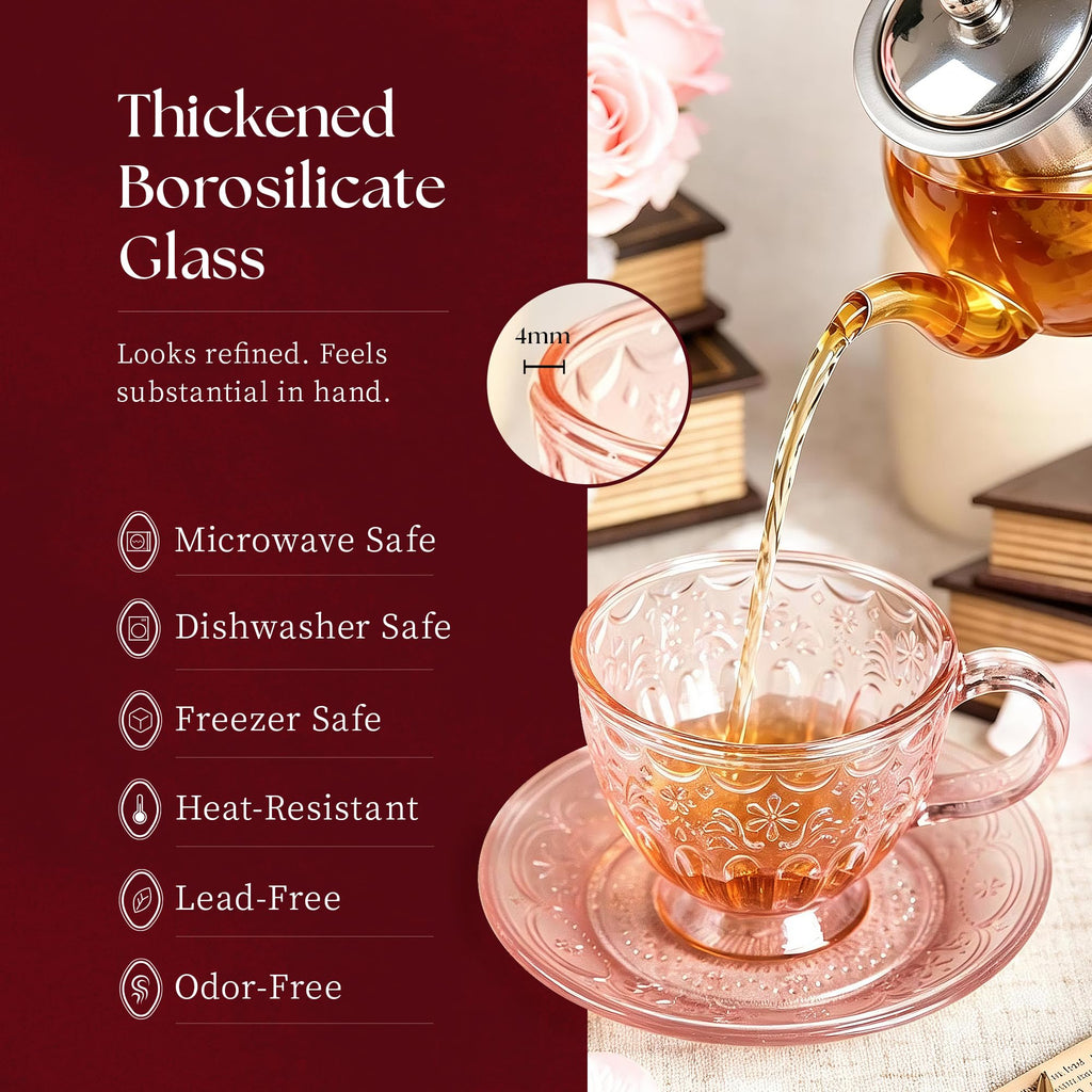 Glass Tea Cup and Saucer Set, 12 oz E3080