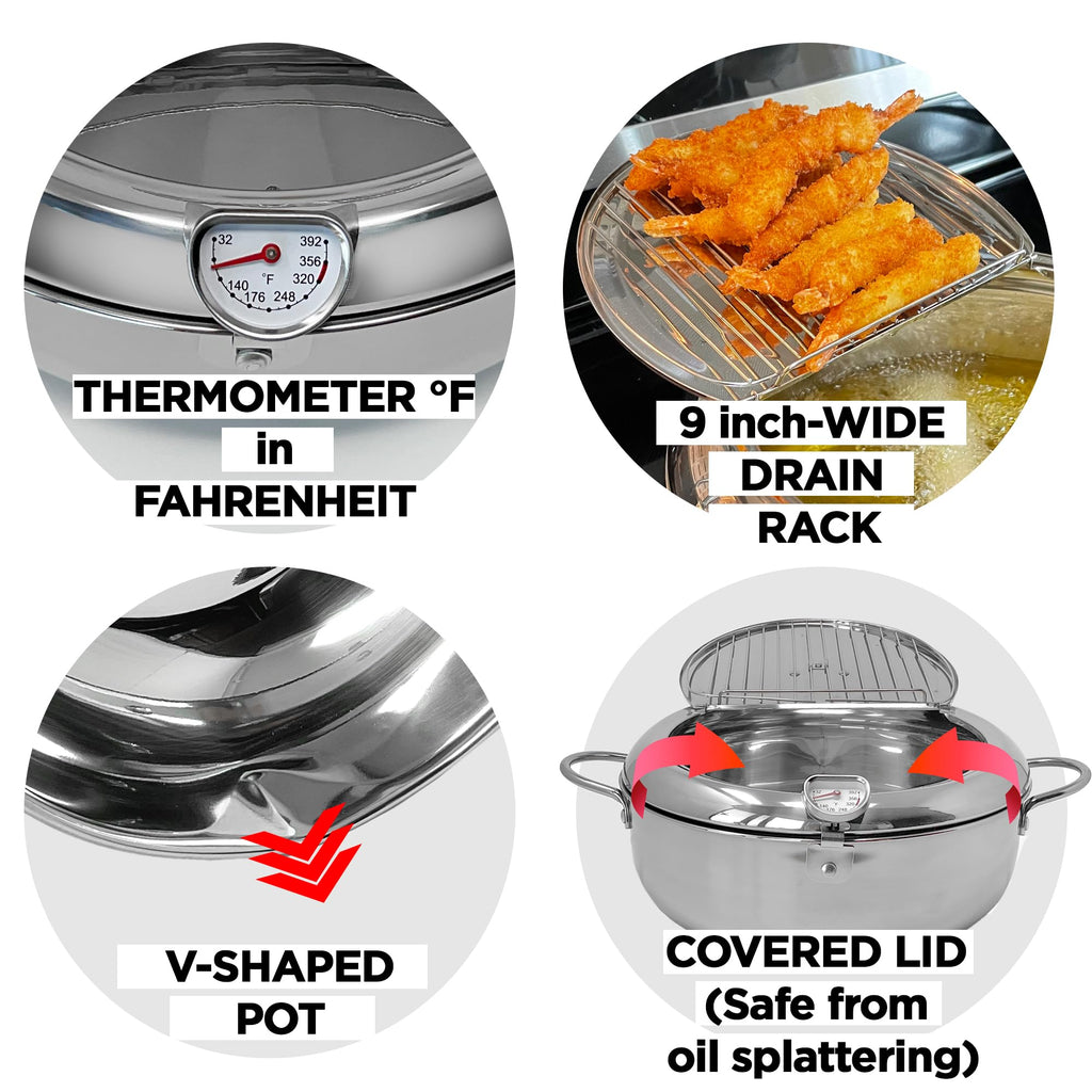Deep Fryer Pot with Lid, 304 Stainless Steel O63670