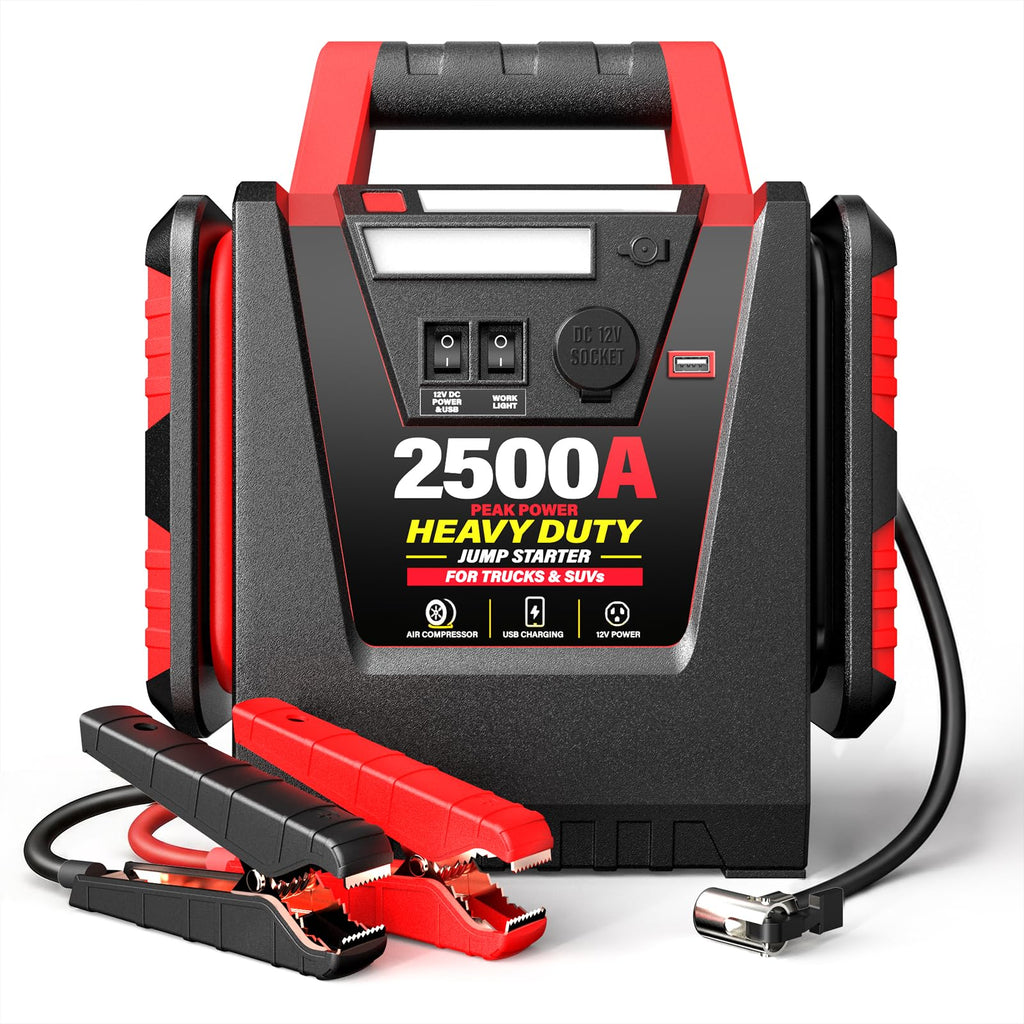 12V Portable Car Jump Starter with Air Compressor and Work Light O45072