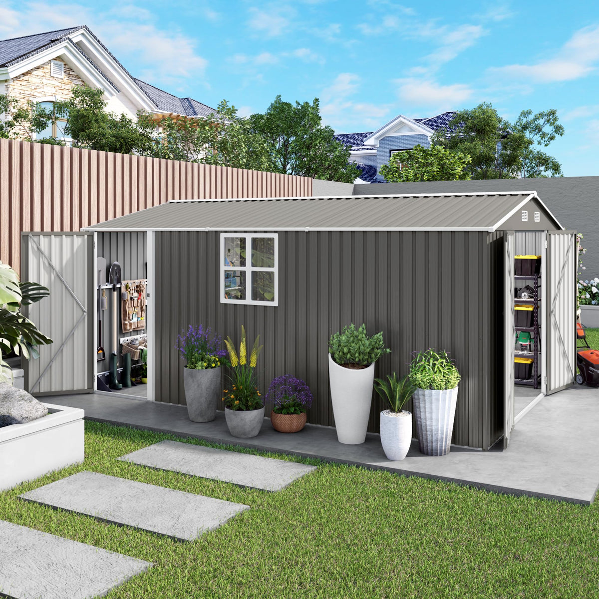 10x14 FT Grey Metal Storage Shed G19688