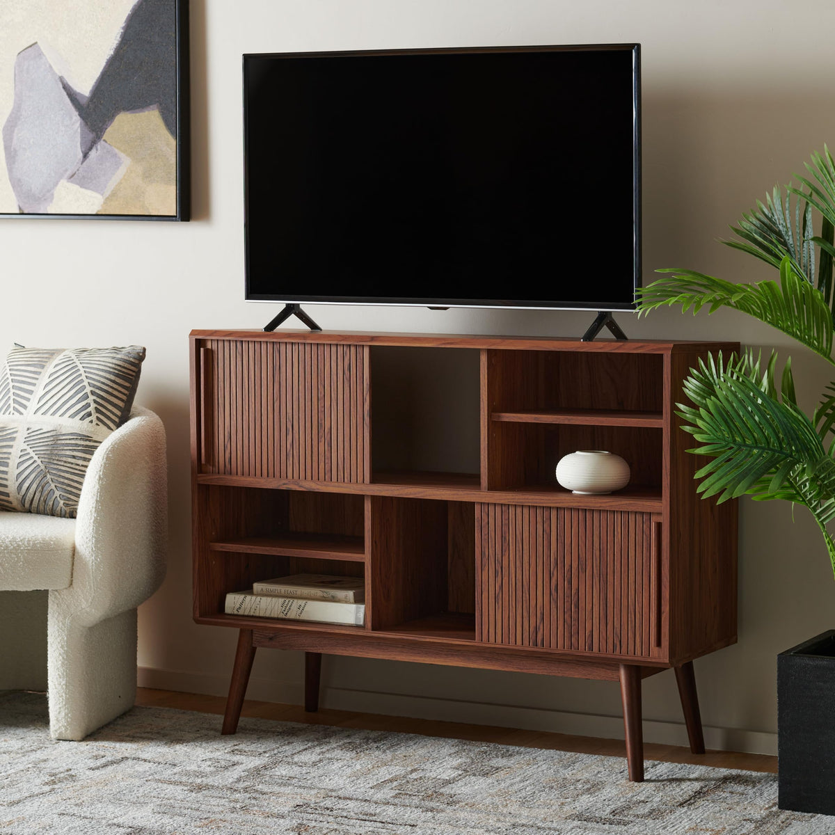 Walnut Brown TV Stand with Sliding Door W82172