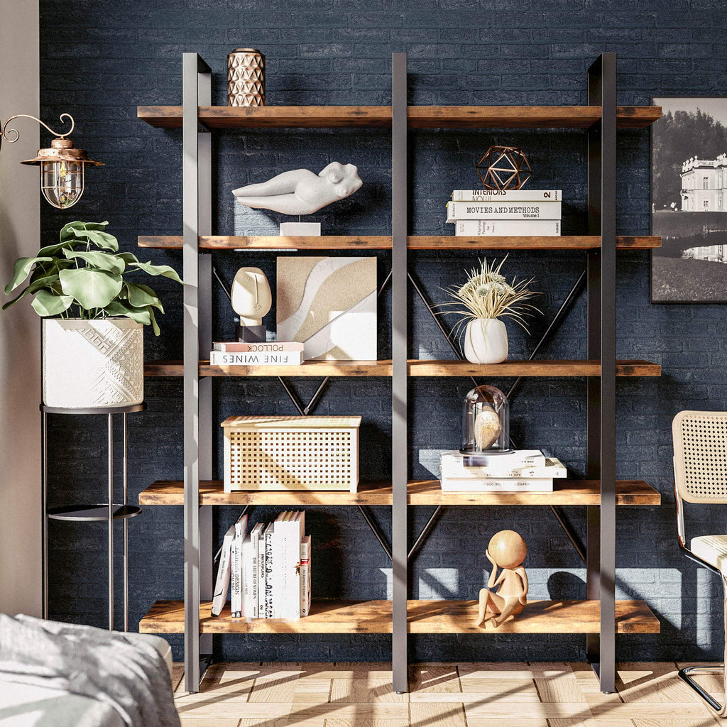Industrial 5 Tier Wood and Metal Bookshelf B16898