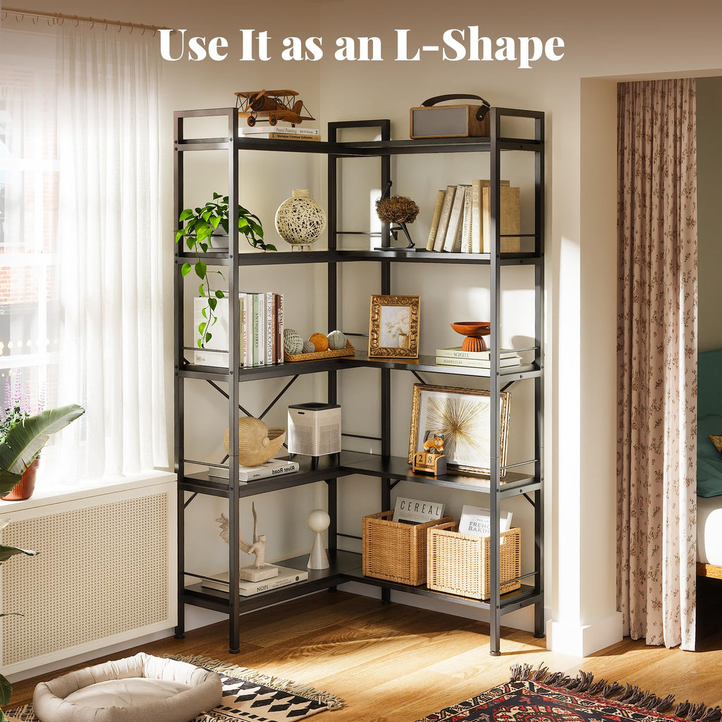 5 Tier L Shaped Corner Bookshelf with 10 Open Shelves K543786