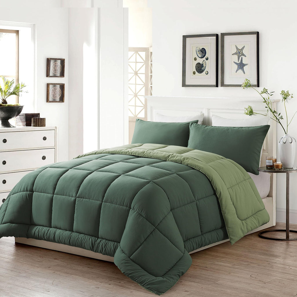 King Size Green Comforter Set with 2 Pillow Cases S458