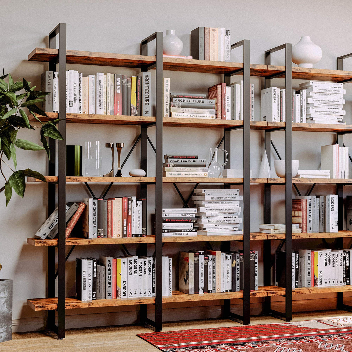 Industrial 5 Tier Wood and Metal Bookshelf B16898