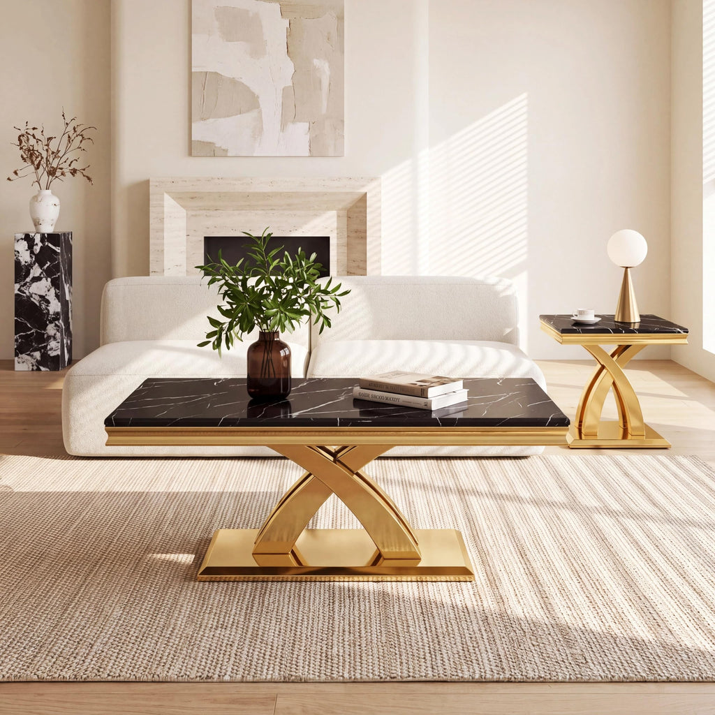 Black and Gold Coffee Table Set of 2 G313