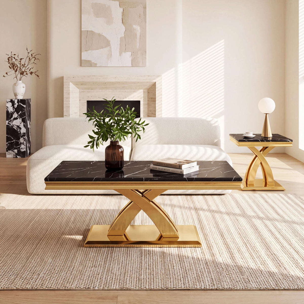Black and Gold Coffee Table Set of 2 G313
