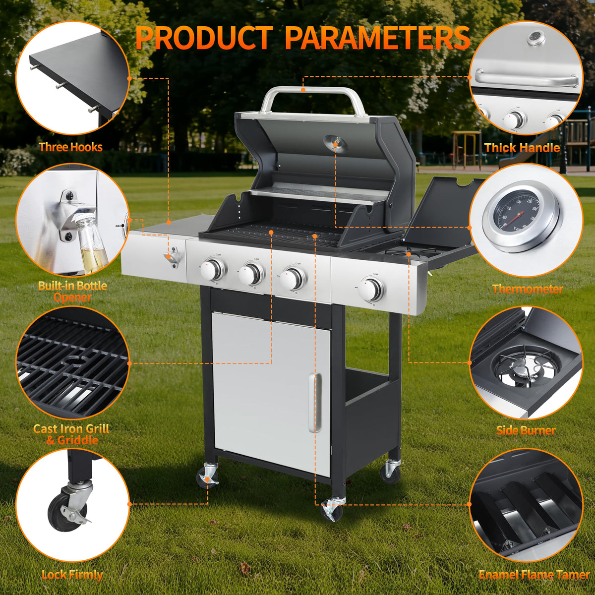 3-Burner Propane Gas Grill with Side Burner L8612