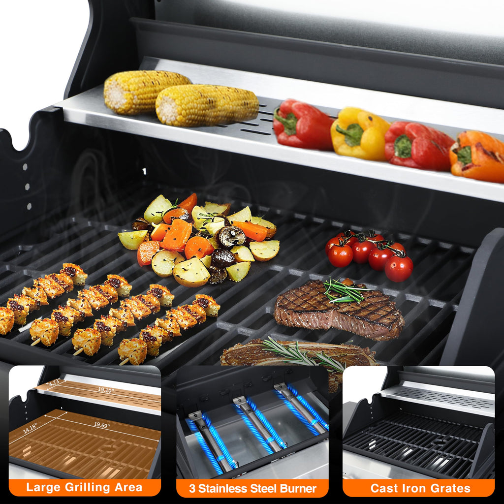 3-Burner Propane Gas Grill with Side Burner L8612