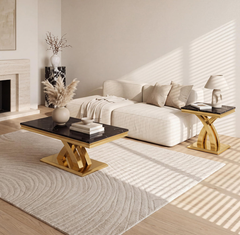 Black and Gold Coffee Table Set of 2 G313