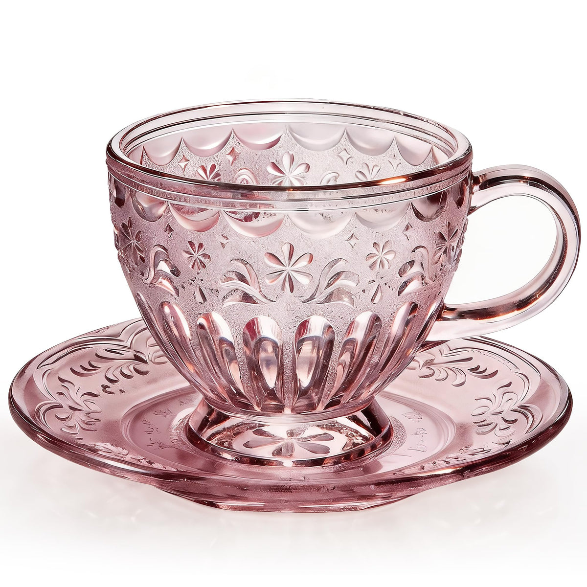 Glass Tea Cup and Saucer Set, 12 oz E3080