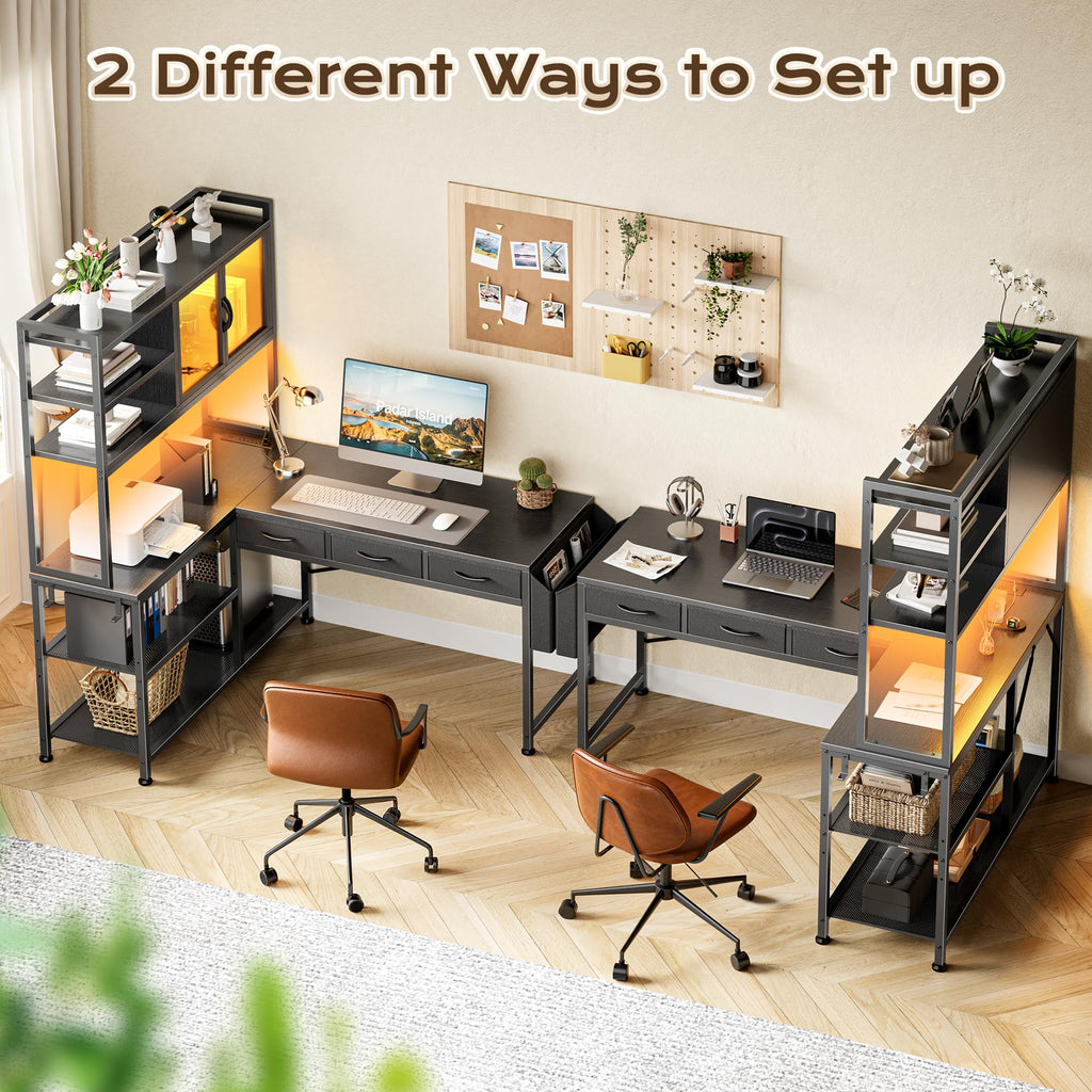 57.5 Inch L Shaped Gaming Desk with Power Outlets V2865