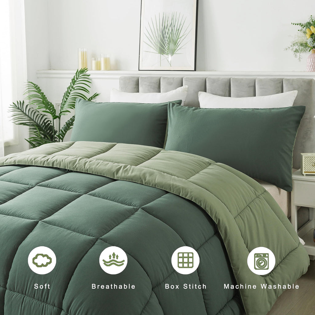 King Size Green Comforter Set with 2 Pillow Cases S458